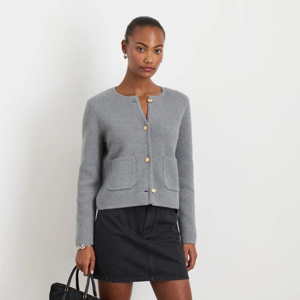 Alex Mill Paris Grey Cotton Cashmere Sweater Jacket NWOT - Picture 2 of 7